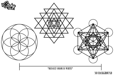 Sacred Geo 3 Pack Sticker Decal - Seed of Life Metatron Cube Sri Yantra  Sacred Geometry - 7.5&quot;