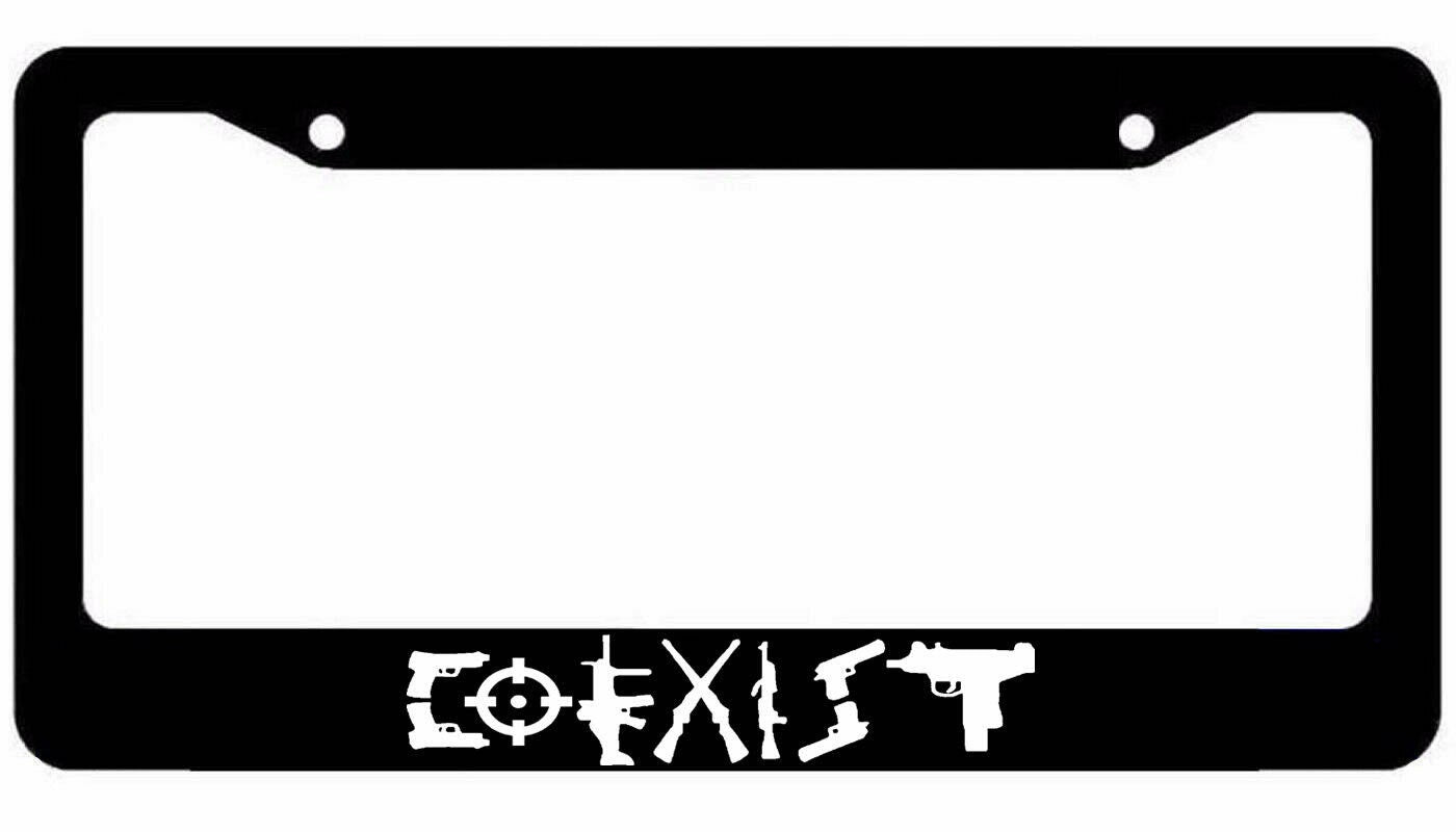 Coexist Black License Plate Car Frame 2nd Amendment Gun Rights