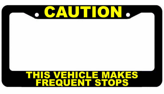 Caution This Vehicle Makes Frequent Stops License Plate Frame - Work Truck #Yellow