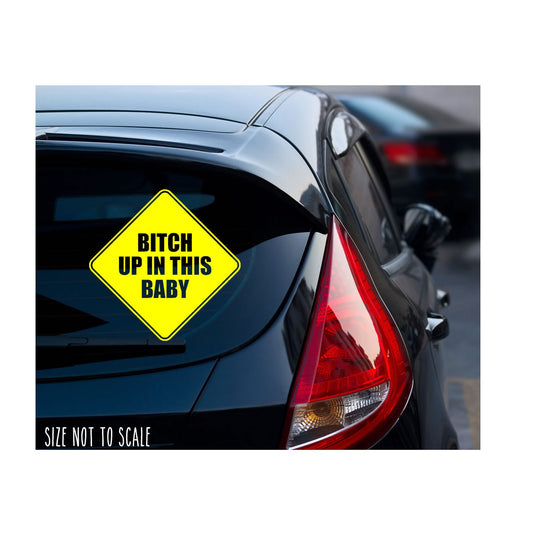 B*tch Up in This Baby Sticker Decal - Mom Funny Kids Caution 5" Custom