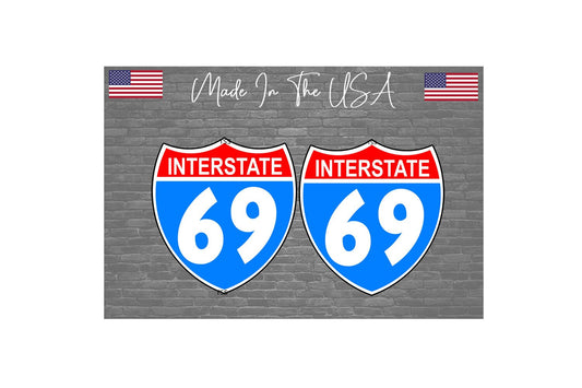 x2 Interstate 69 sticker Decal - Funny JDM Hard Hat - Choose Size