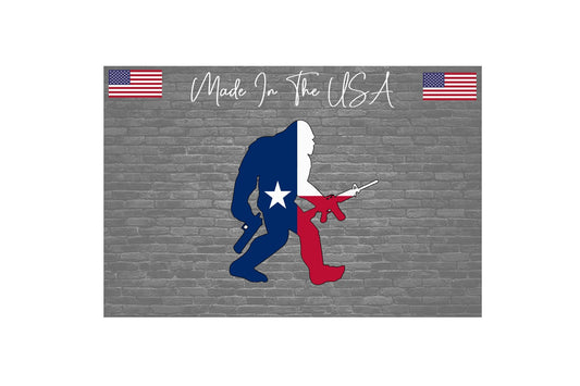 Texas Flag Bigfoot 2A Sticker Decal - Sasquatch Texan 2nd Amendment 5"