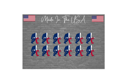 x12 Texas Flag Bigfoot 2A Sticker Decal - Sasquatch Texan 2nd Amendment 1.5"