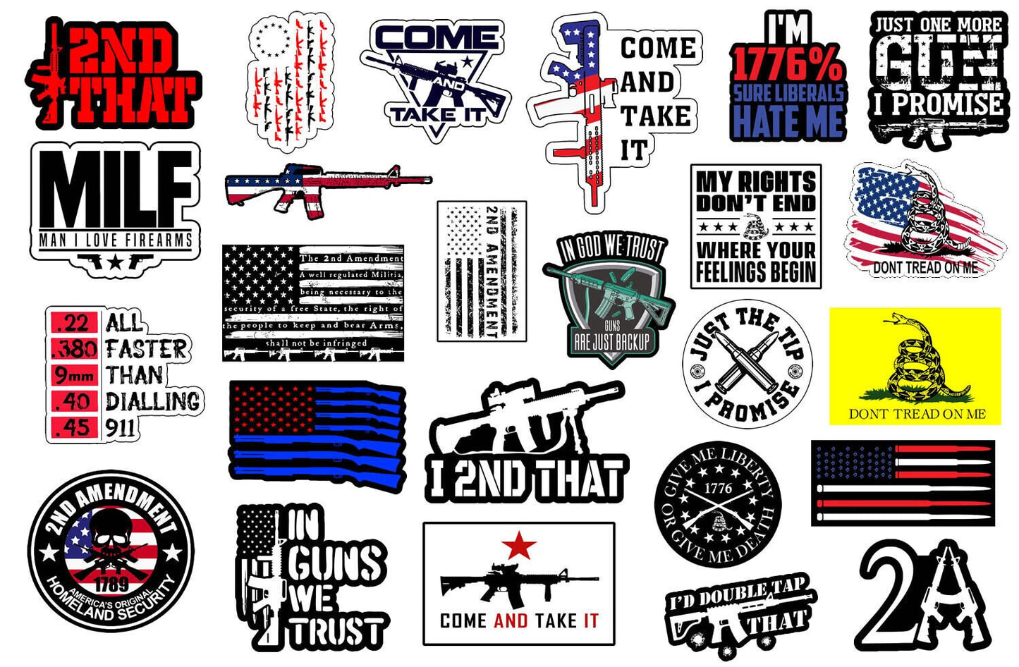 5 Random - 2A Mega Sticker Decal lot FCK Gun Control 2nd Amendment Wholesale