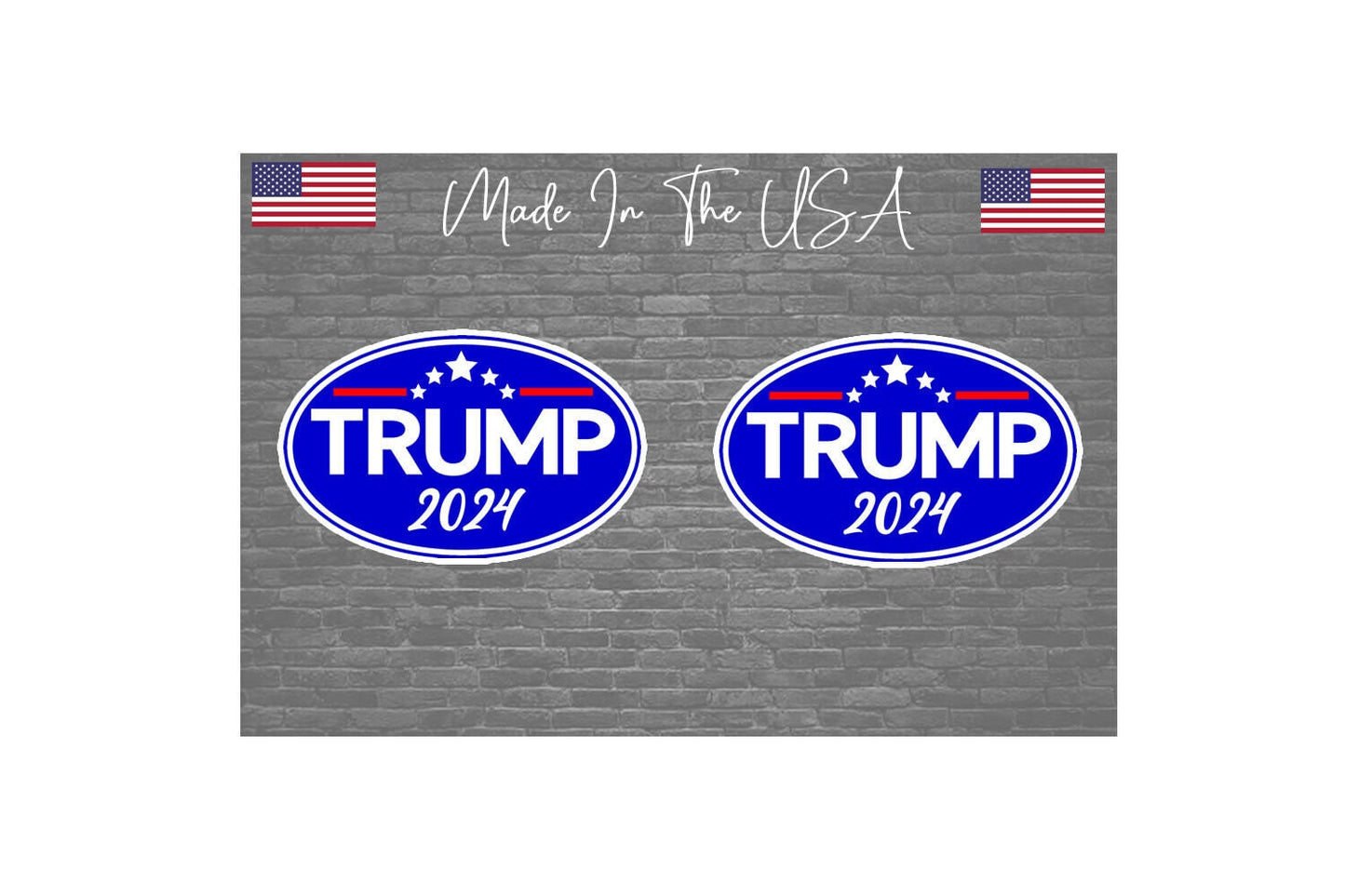 x2 Trump 2024 Sticker Decal - Bumper USA Flag Sticker Decal OVAL 4"