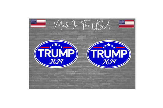 x2 Trump 2024 Sticker Decal - Bumper USA Flag Sticker Decal OVAL 4"