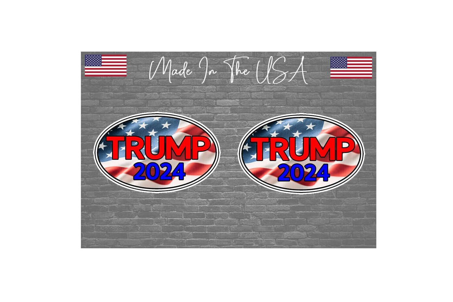 x2 Trump 2024 USA Flag Sticker Decal - Bumper USA Flag Sticker Decal OVAL 4"