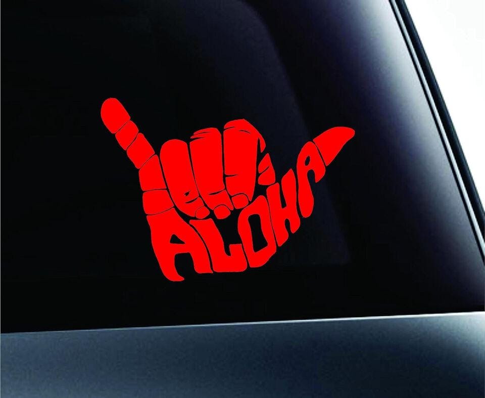 Shaka Aloha Hand Hawaii Symbol Decal Funny Car Truck Sticker Window (Red) 3.9"