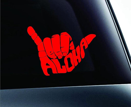 Shaka Aloha Hand Hawaii Symbol Decal Funny Car Truck Sticker Window (Red) 3.9"