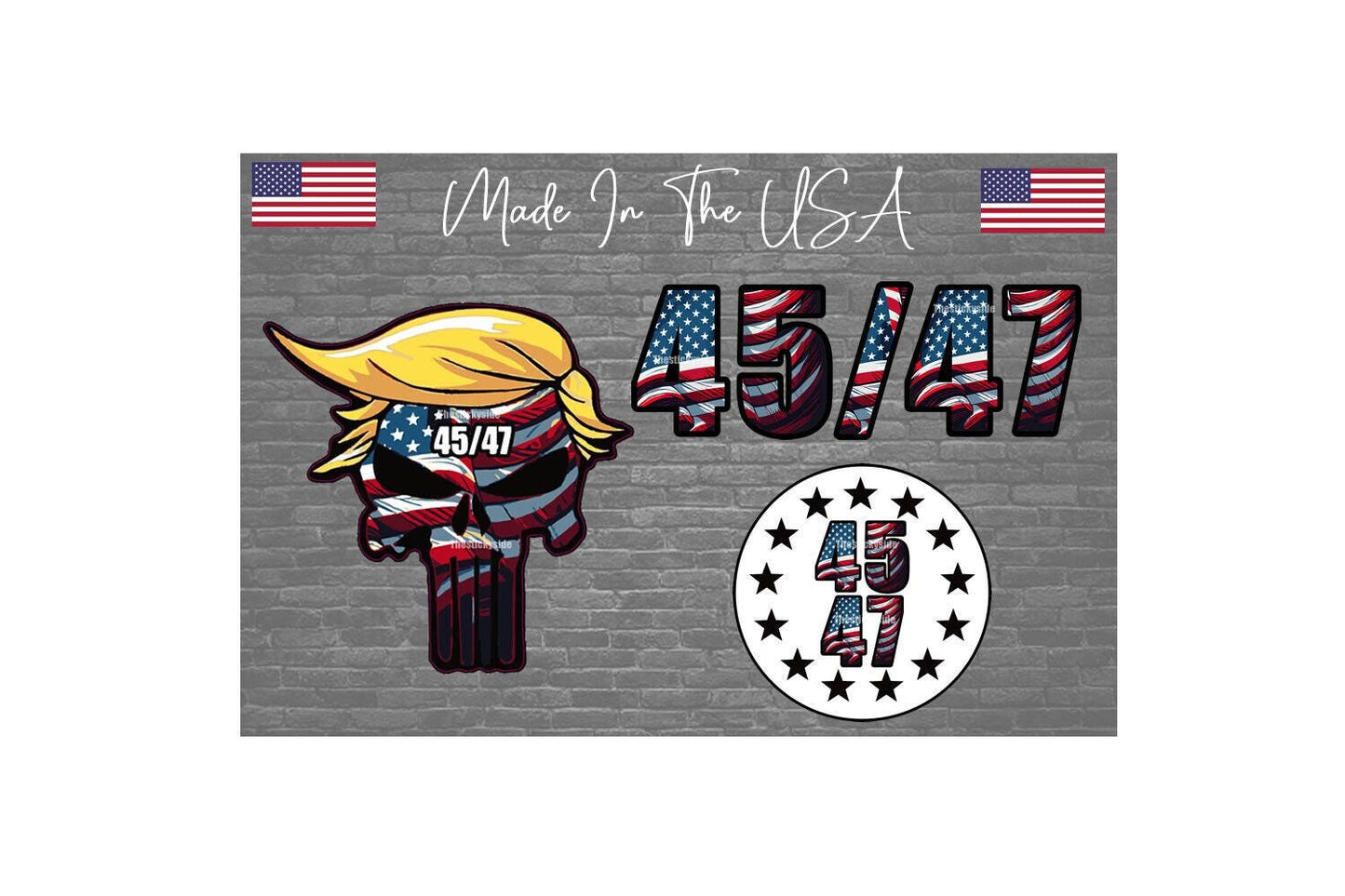 3 pack Trump Skull Punisher Sticker Decal USA Flag MAGA President 45 47 Lot