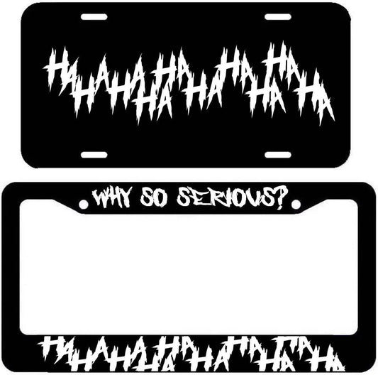 Haha / Why So Serious License Plate Frame - Joker Funny Cover Front/Back White
