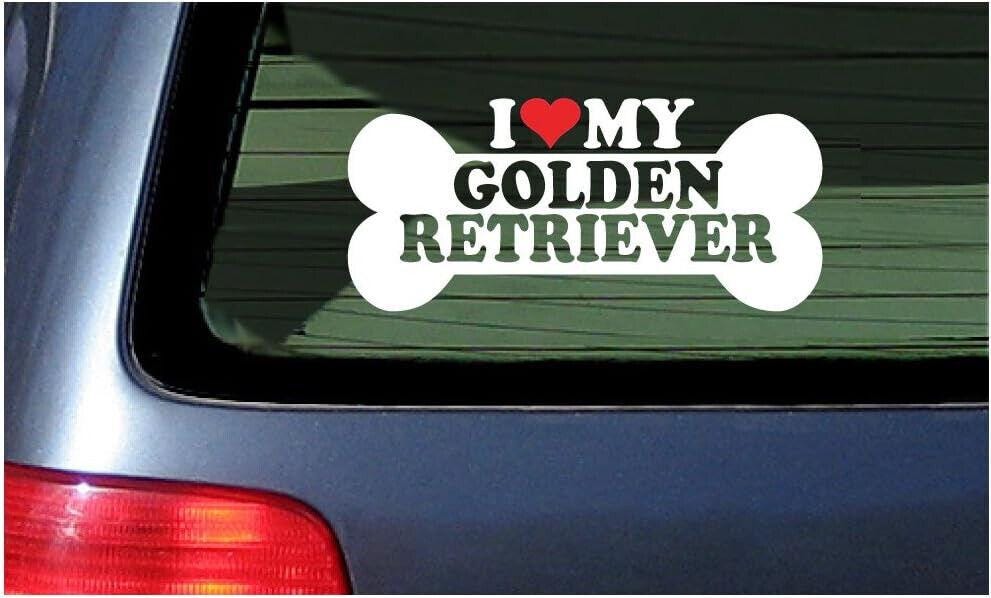 I Love Heart My Golden Retriever Dog Bone Vinyl Die Cut Decal Sticker 6"