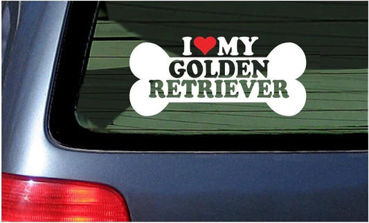 I Love Heart My Golden Retriever Dog Bone Vinyl Die Cut Decal Sticker 6"