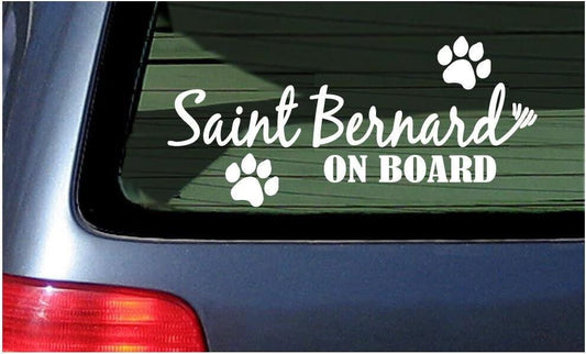 Saint Bernard On Board White Window Vinyl Die Cut Decal Sticker 6"