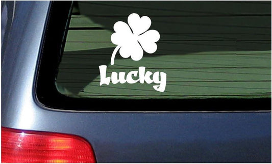 Lucky Four Leaf Clover White Vinyl Decal Sticker Window Irish 6"