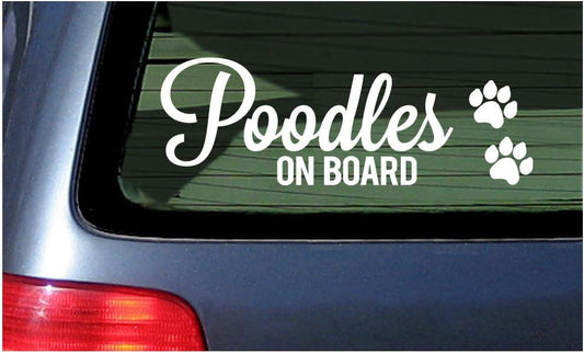 Poodles On Board White Window Vinyl Die Cut Decal Sticker 6"