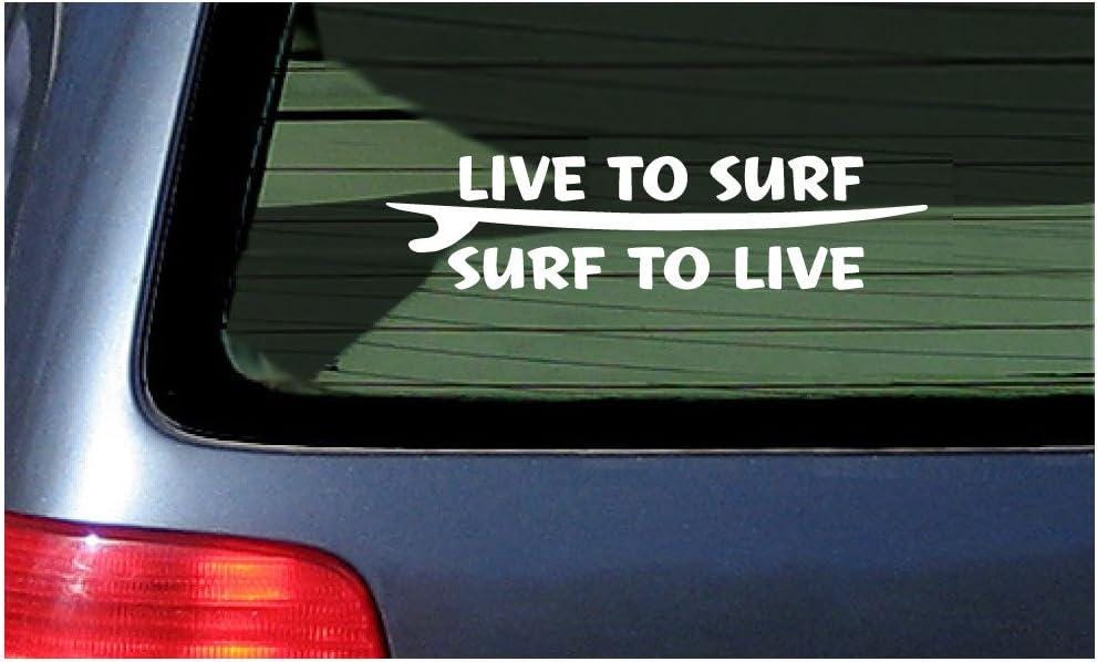 Live to Surf White Decal Vinyl Sticker for Surfing Fans 7"
