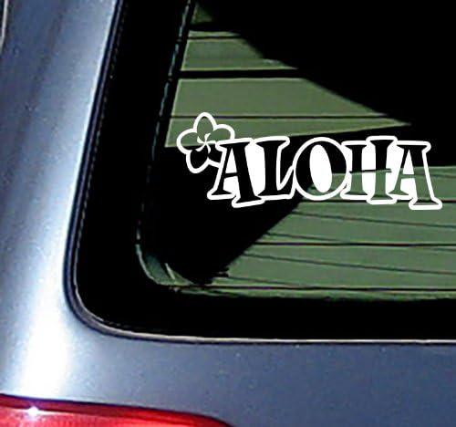 Aloha with Plumeria Sticker - Hawaiian Decal Window Bumper Laptop Stickers 6"