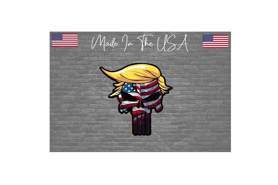 Trump Skull Punisher Sticker Decal USA Flag MAGA President 4" #2P