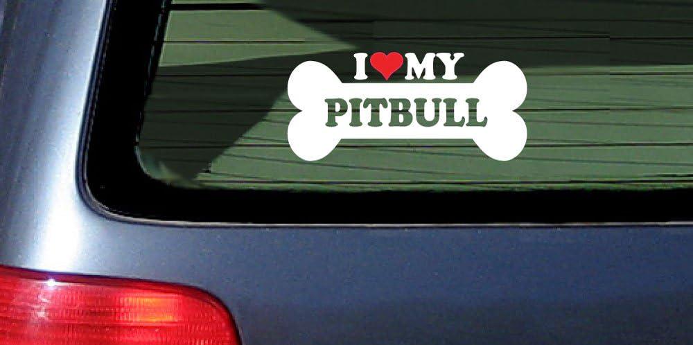 I Love Heart My Pitbull Dog Bone Vinyl Die Cut Decal Sticker Pit Bull 6"