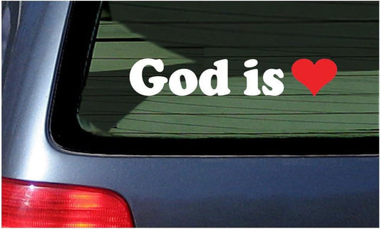 God is Love Heart Window Sticker - Christian Car Vinyl Stickers 7"