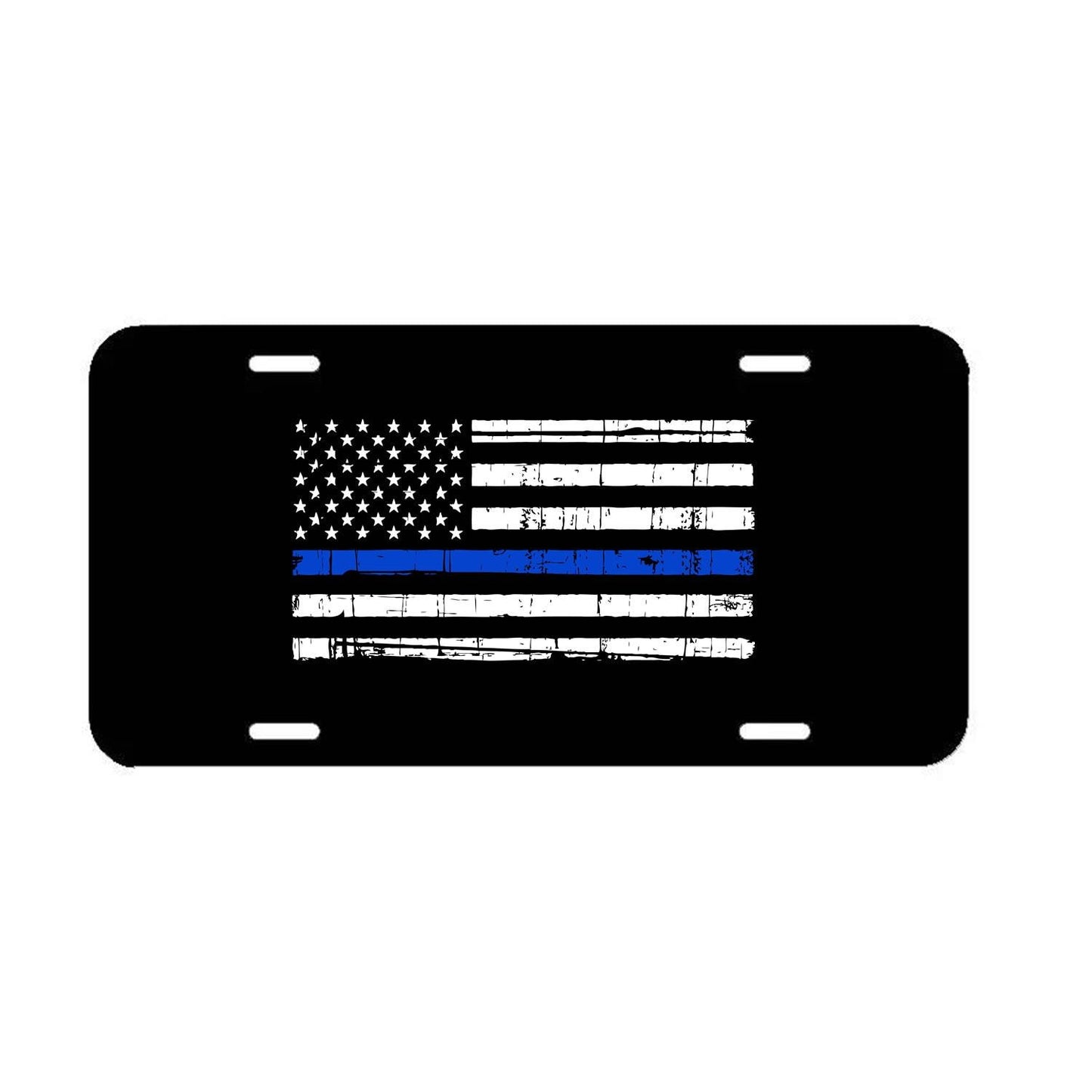 Tattered Blue Line Flag Front License Plate Frame -Police Thin Blue line Cover Car Truck SUV