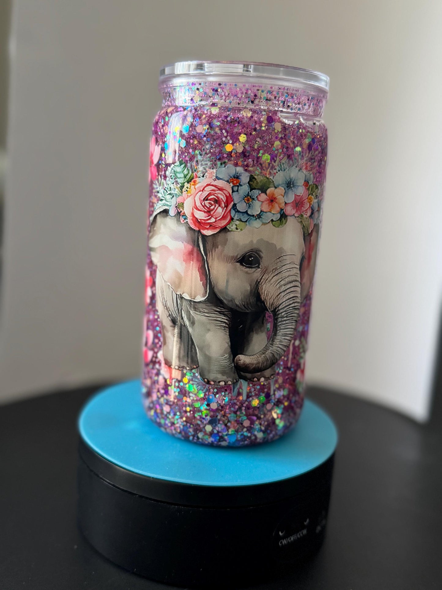 Elephant glitter cup cute tumbler snow globe 16oz girly