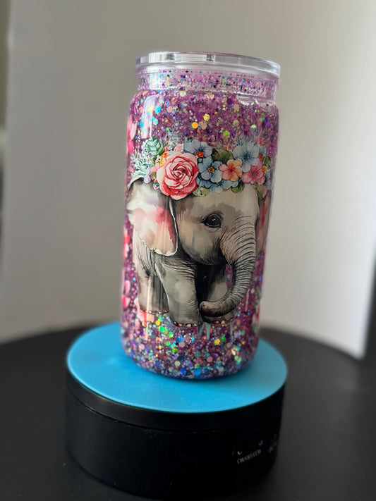 Elephant glitter cup cute tumbler snow globe 16oz girly